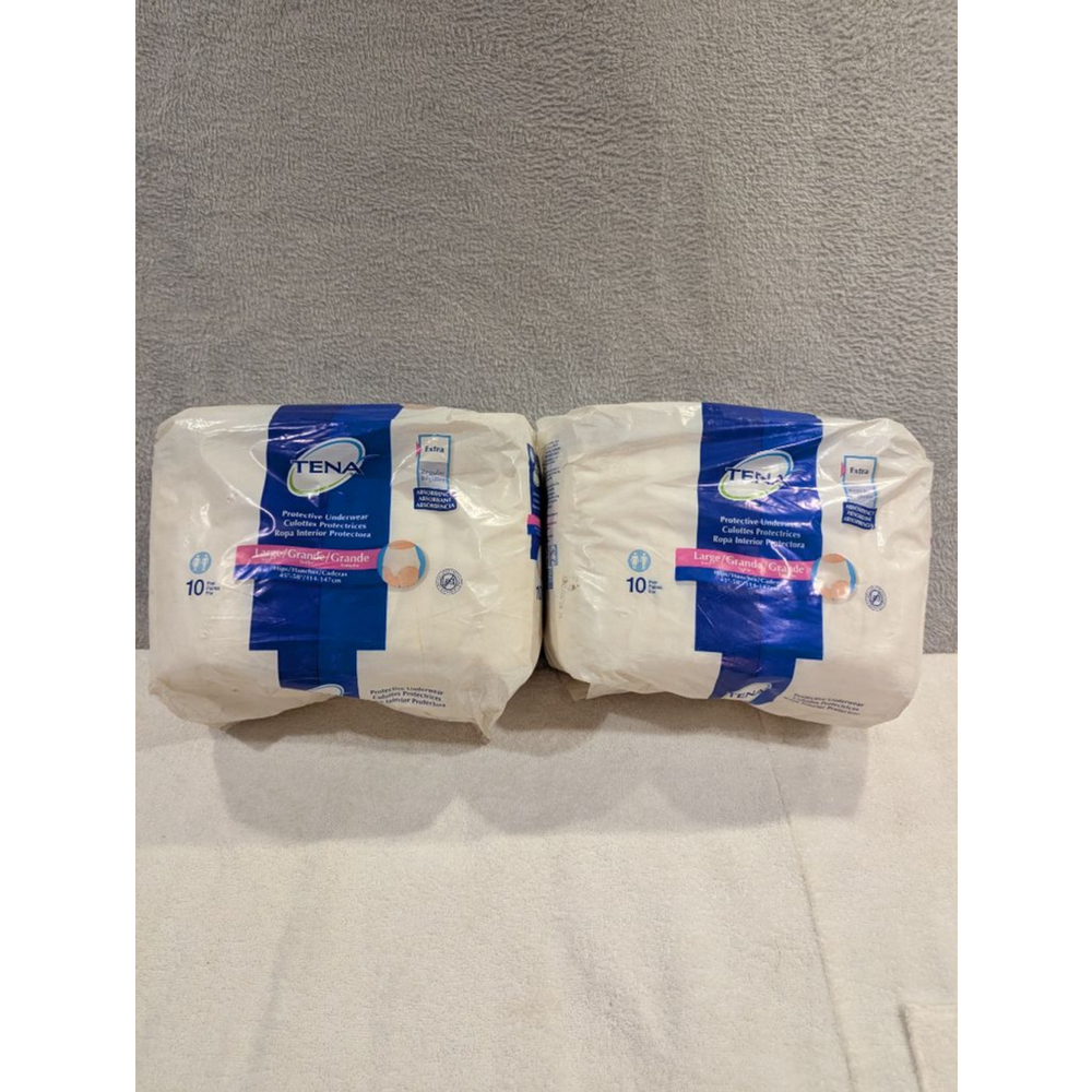 2 pkg Women's TENA White & Blue Protective Underwear L Incontinence 10 In Ea